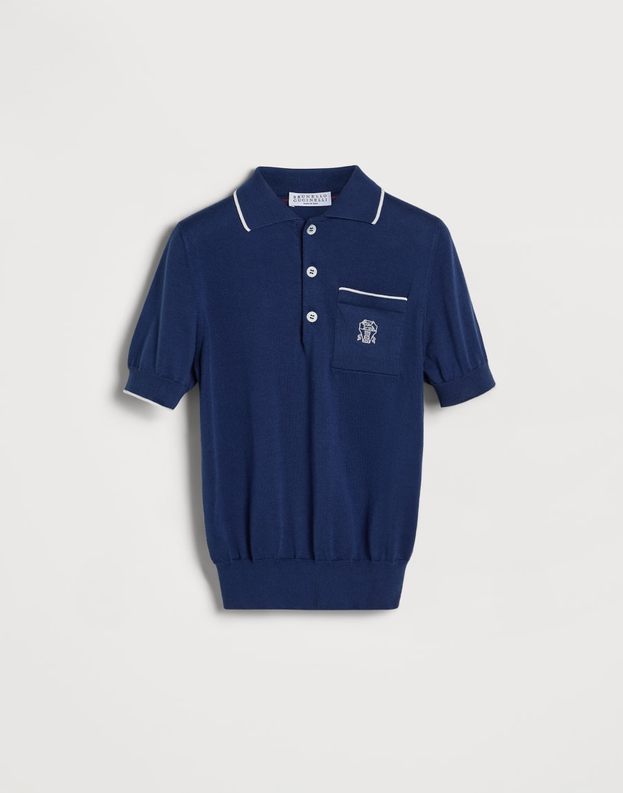 Polo en punto ligero de algodón con logotipo Azul Niño - Brunello Cucinelli