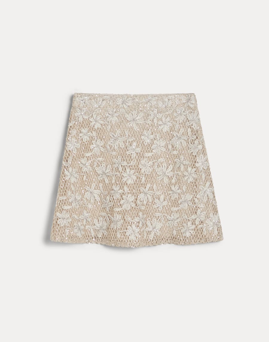 Dazzling Daisy Net Embroidery skirt Natural Girls - Brunello Cucinelli