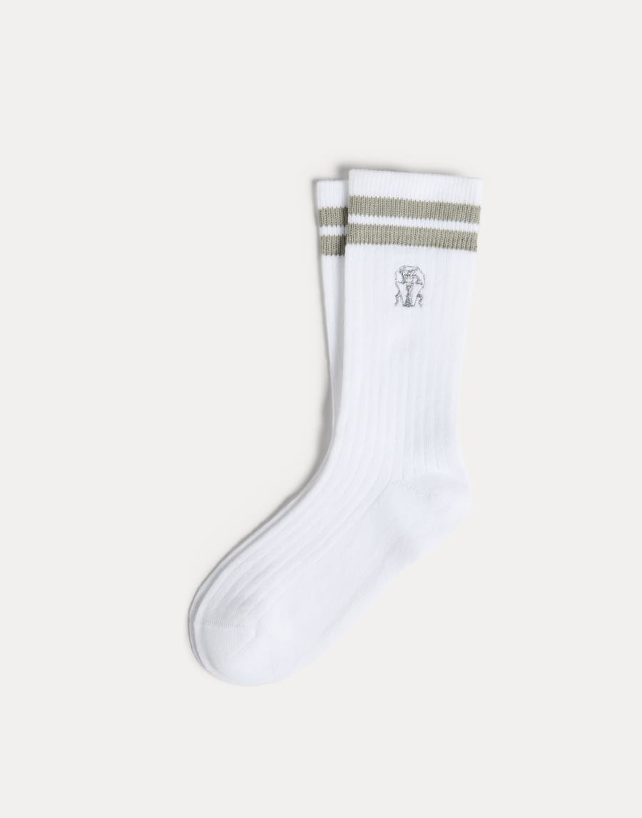 Cotton knit socks with logo Sage Girls - Brunello Cucinelli
