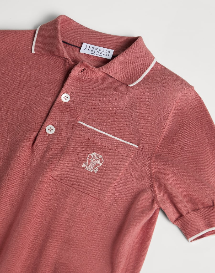 Polo en maille légère de coton avec logo Orange Garçon - Brunello Cucinelli