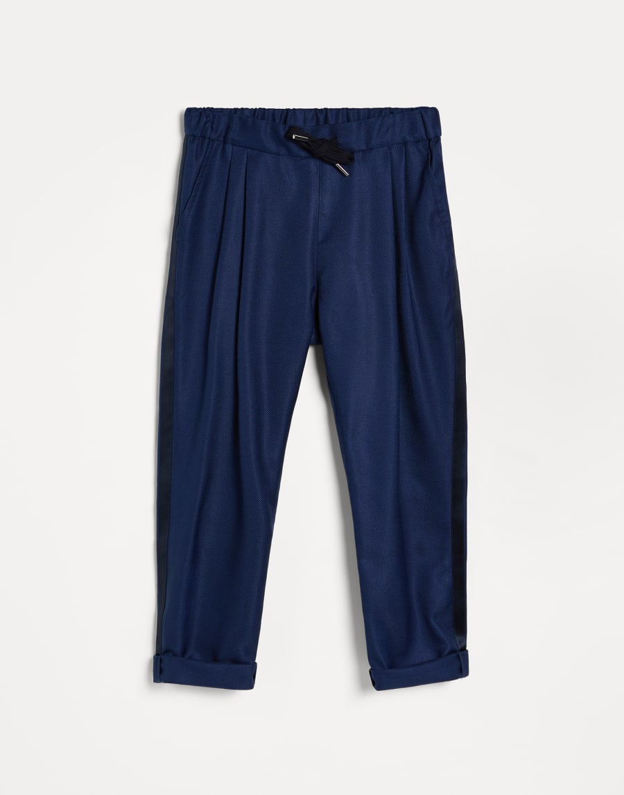 Tuxedo trousers with drawstring and double pleats Royale Blue Boys - Brunello Cucinelli