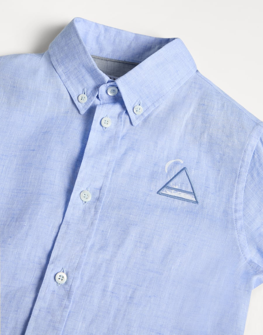 Camisa Aire con cuello abotonado Azul Claro Niño - Brunello Cucinelli