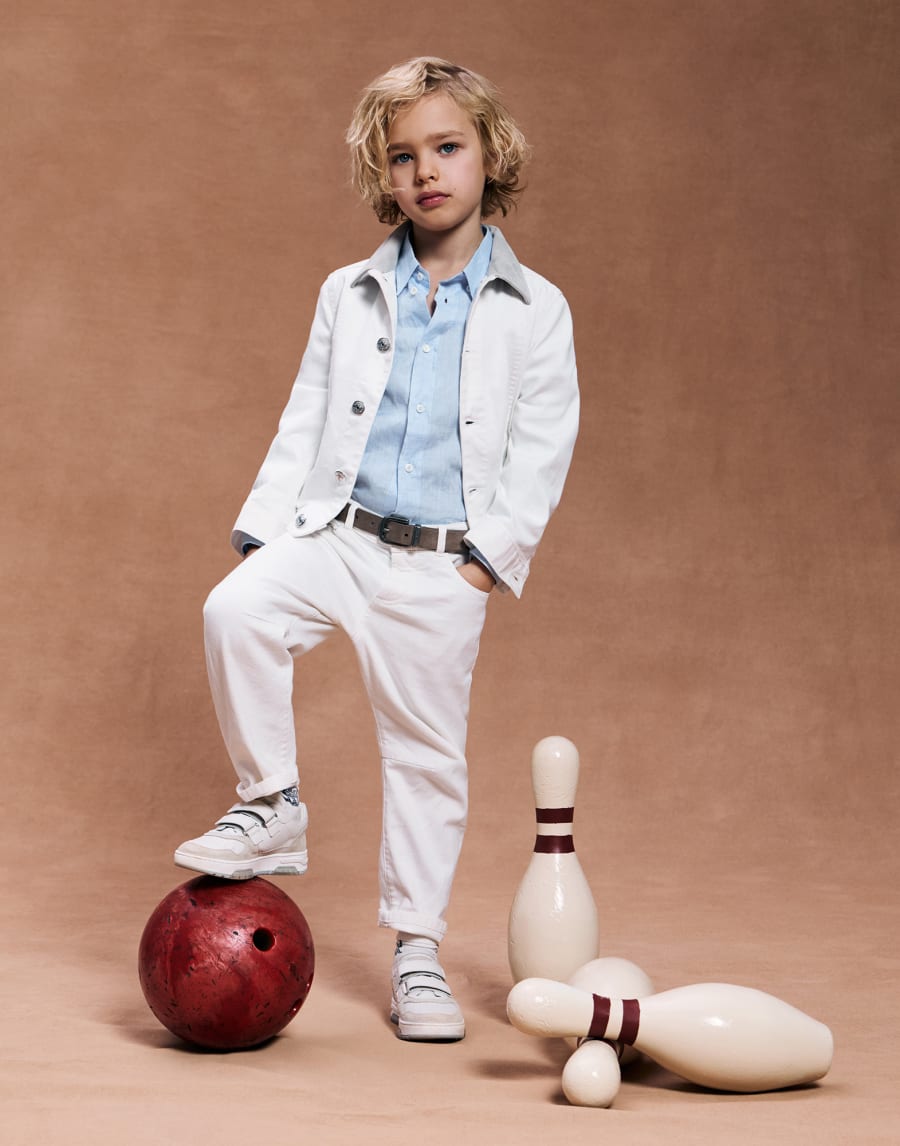 Camisa Aire con cuello abotonado Azul Claro Niño - Brunello Cucinelli