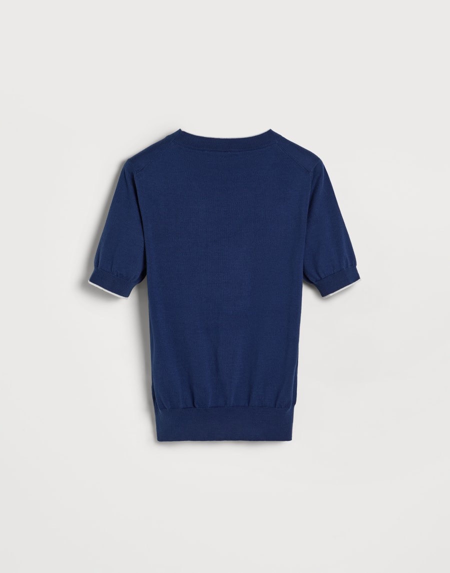 Knit T-shirt with 'Water' inlay Blue Boys - Brunello Cucinelli