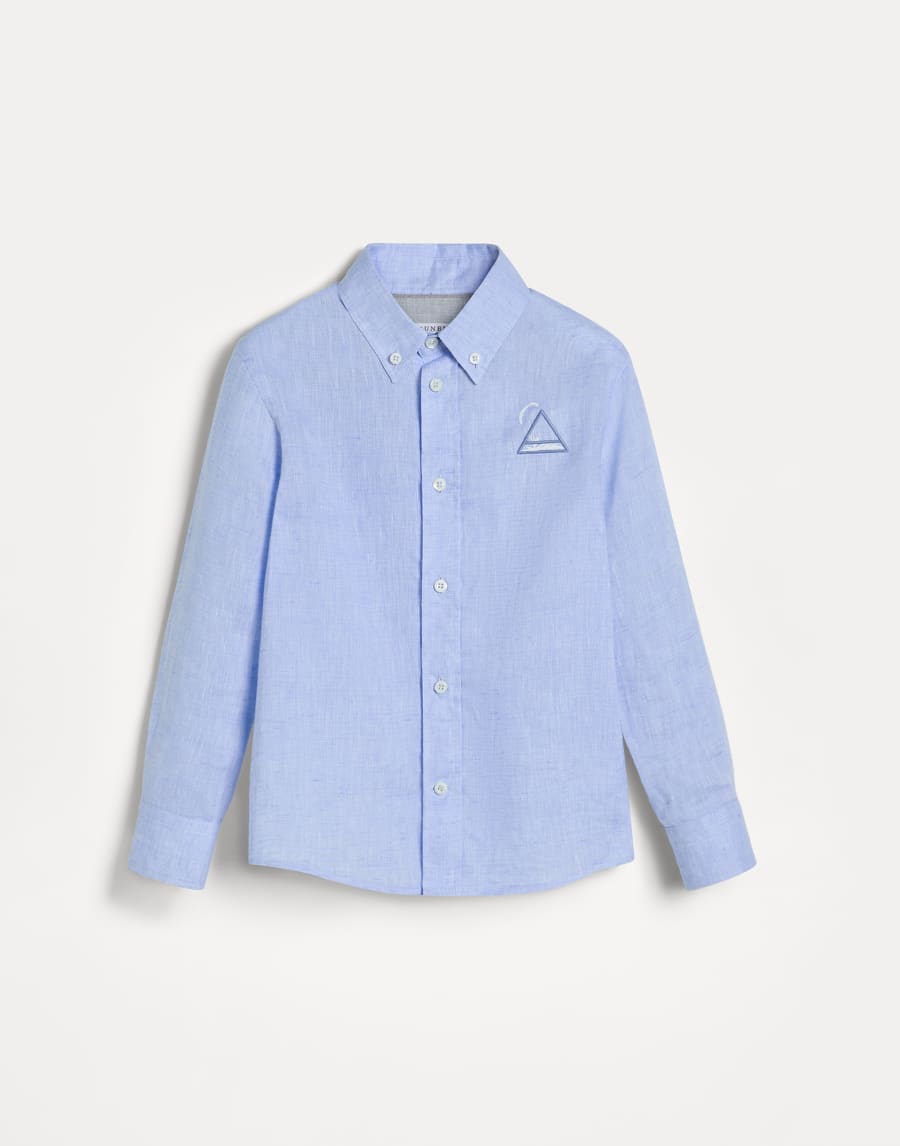 Camisa Aire con cuello abotonado Azul Claro Niño - Brunello Cucinelli