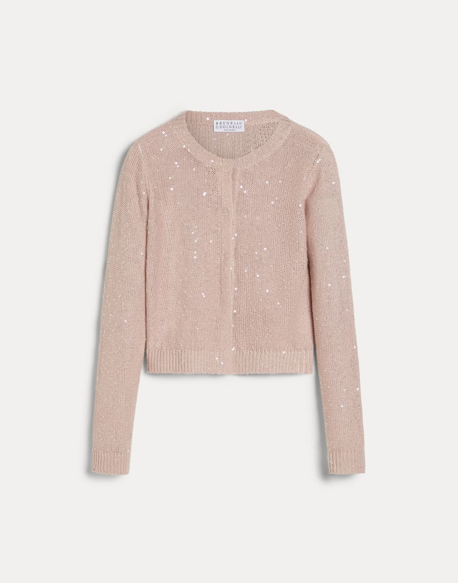 Linen and silk Diamond yarn cardigan Pink Girls - Brunello Cucinelli