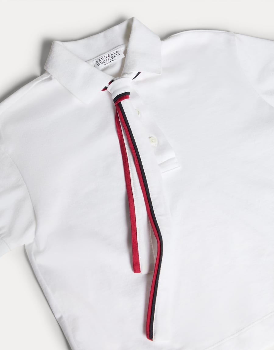 Polo con aplicaciones de punto y corbata Blanco Niña - Brunello Cucinelli