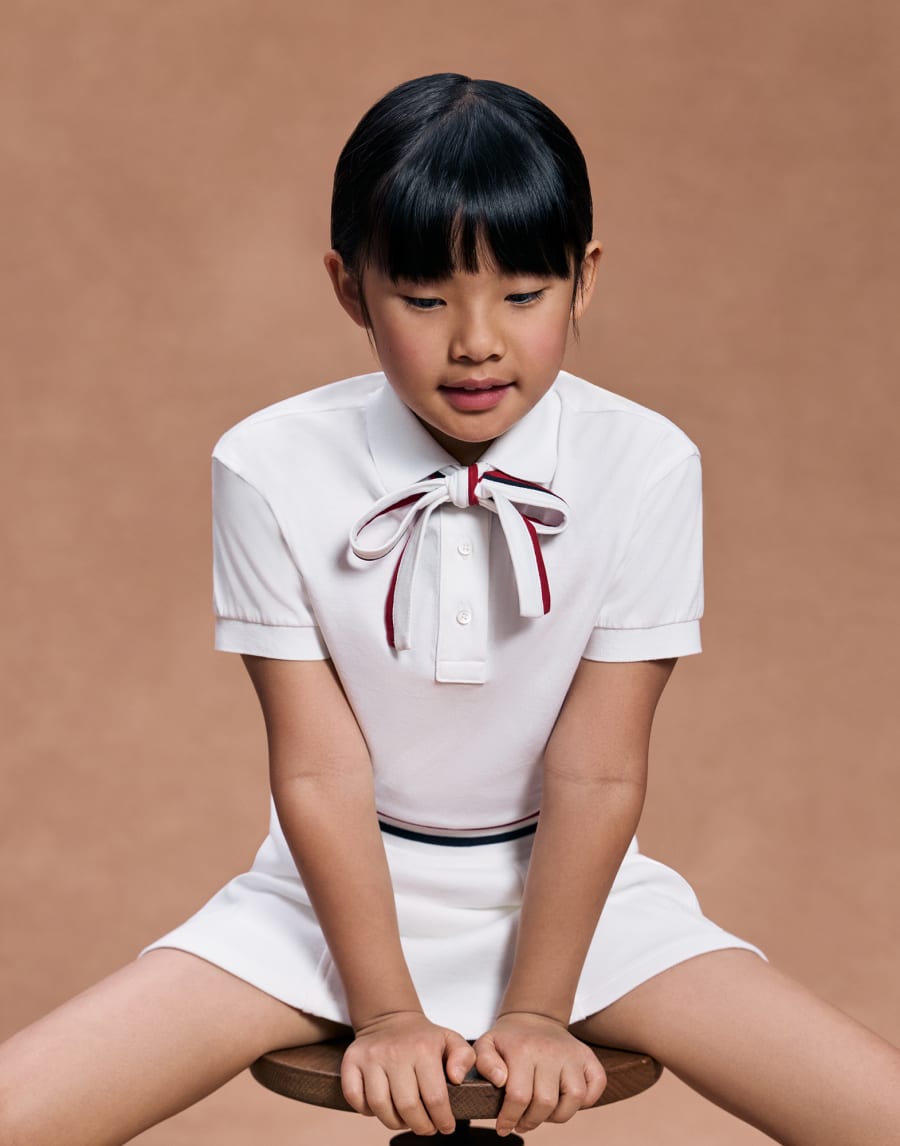 Polo con aplicaciones de punto y corbata Blanco Niña - Brunello Cucinelli