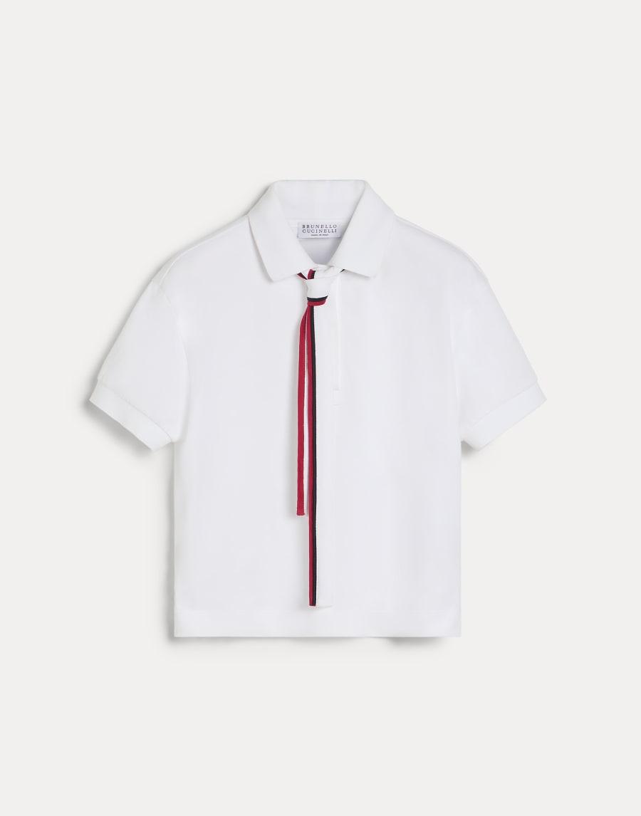 Polo con aplicaciones de punto y corbata Blanco Niña - Brunello Cucinelli