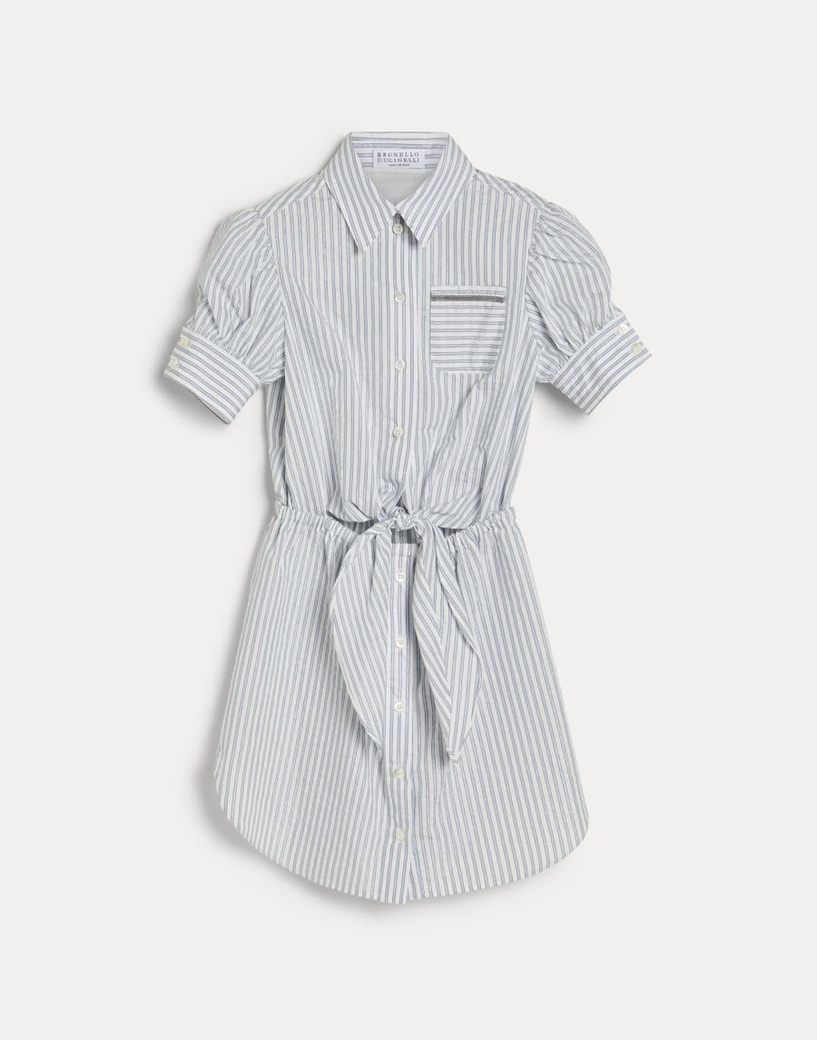 Robe Sparkling à rayures décoration Monile Bleu Ciel Fille - Brunello Cucinelli