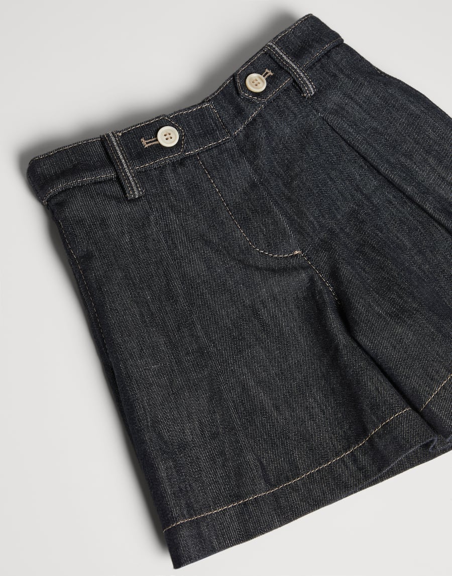 Short en denim no fade orné de Monile Denim Foncé Fille - Brunello Cucinelli