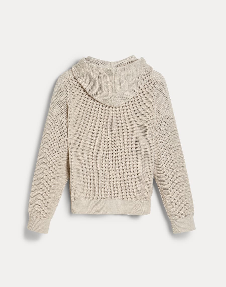 Net knit hoodie with zipper Oat Girls - Brunello Cucinelli