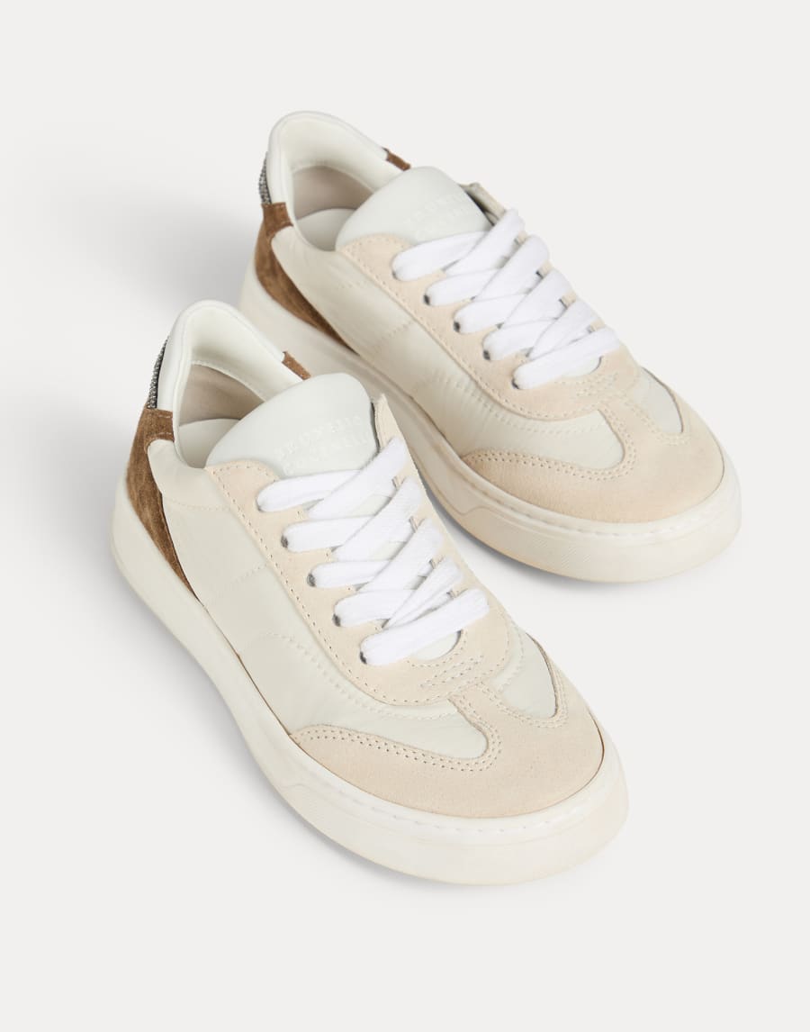 Nylon and suede sneakers with monili Ivory Girls - Brunello Cucinelli