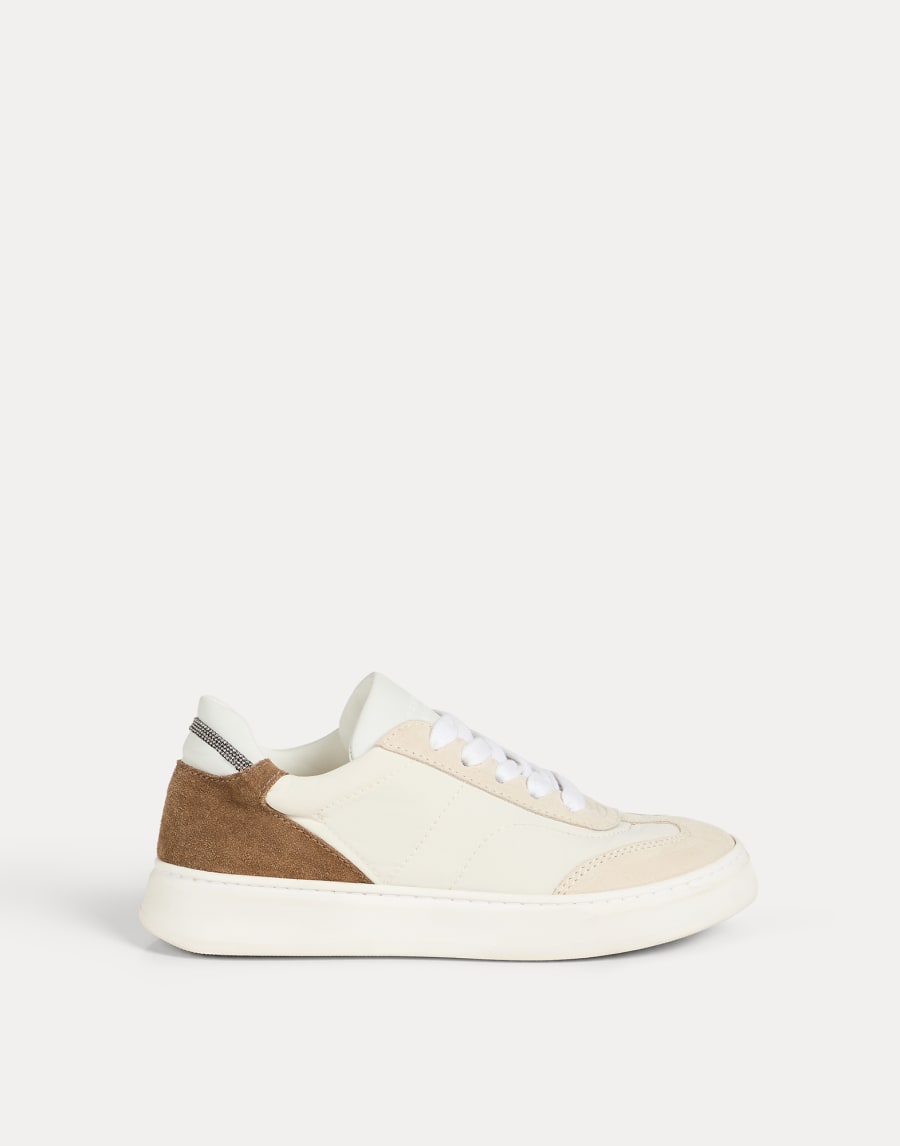 Nylon and suede sneakers with monili Ivory Girls - Brunello Cucinelli