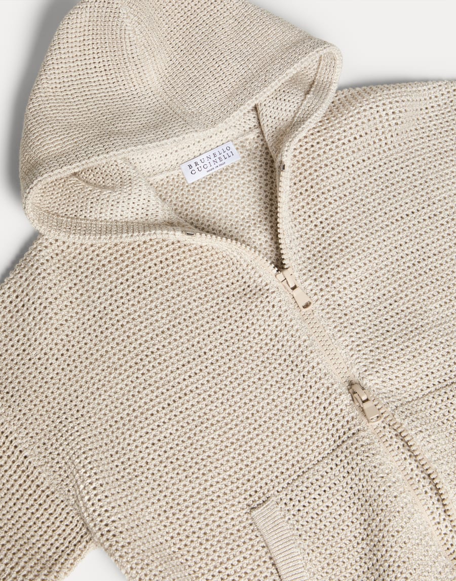 Net knit hoodie with zipper Oat Girls - Brunello Cucinelli