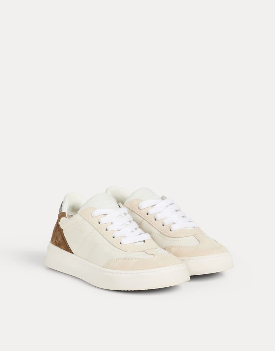 Nylon and suede sneakers with monili Ivory Girls - Brunello Cucinelli