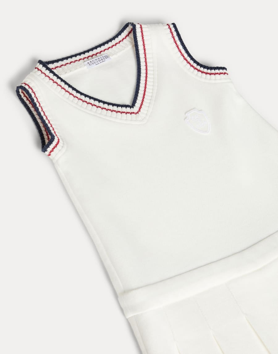 Robe avec empiècements en maille et logo Blanc Cassé Fille - Brunello Cucinelli