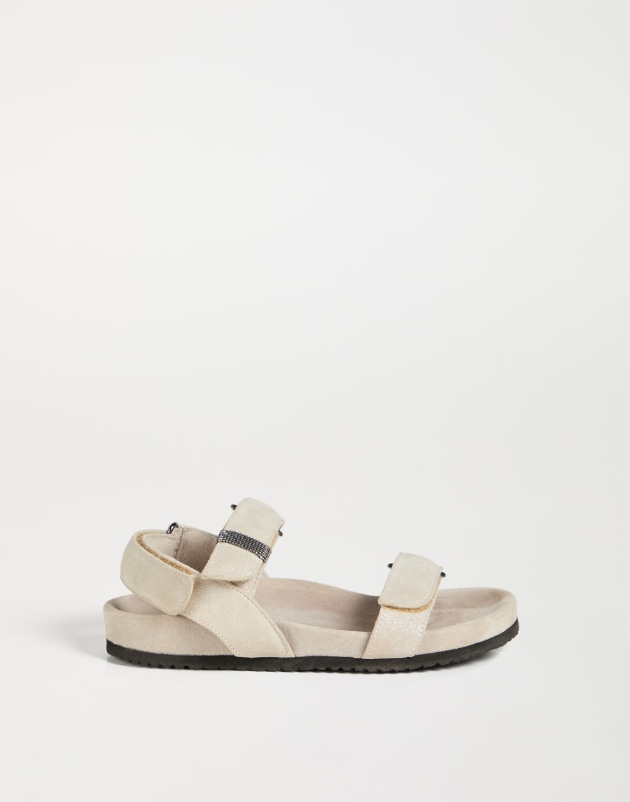 Lamé leather sandals with monili Beige Girls - Brunello Cucinelli