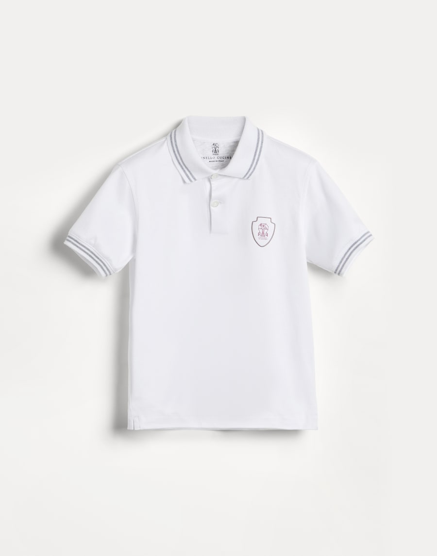 徽标装饰棉质汗布马球衫 白色 男童 - Brunello Cucinelli