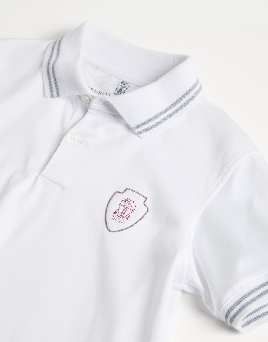 徽标装饰棉质汗布马球衫 白色 男童 - Brunello Cucinelli