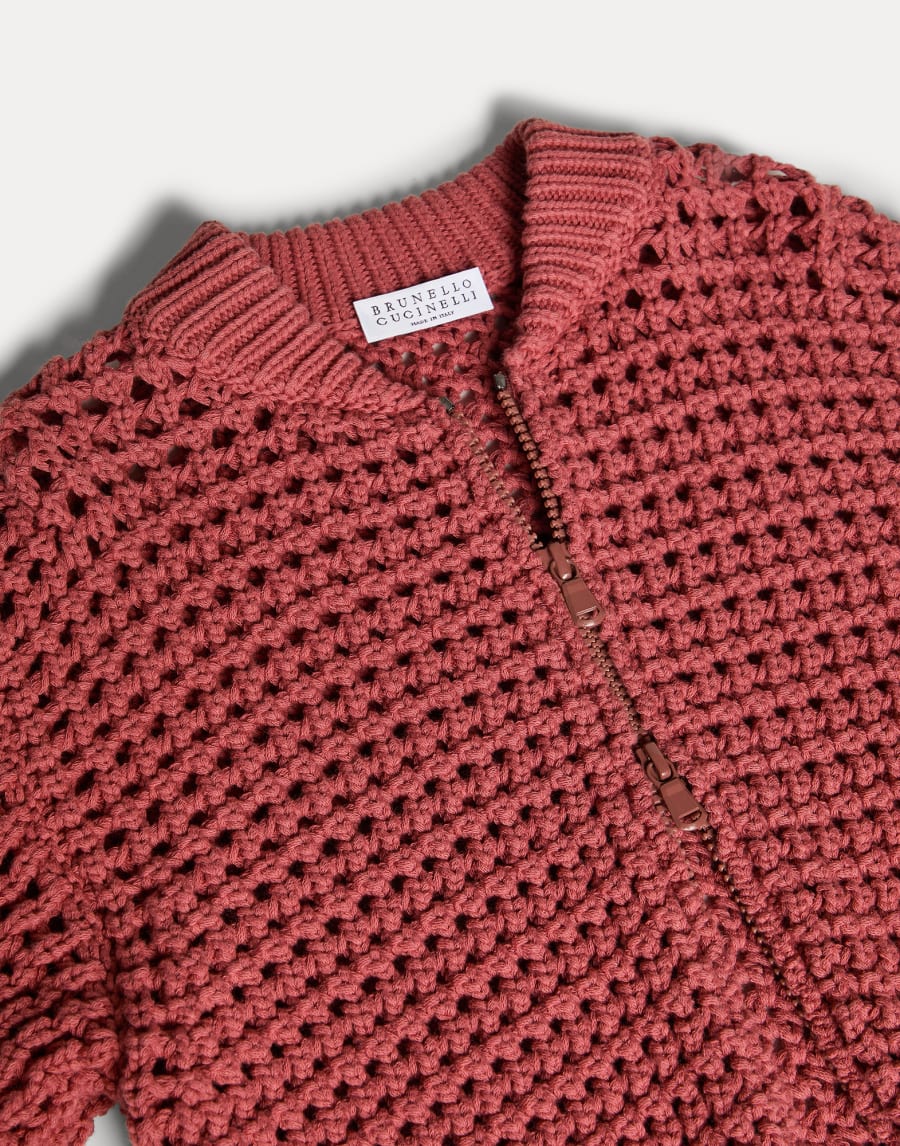 Net cardigan in cotton Feather yarn Red Girls - Brunello Cucinelli