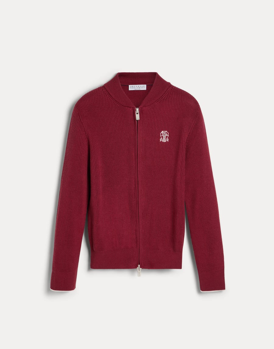 Cotton rib cardigan with zipper Red Boys - Brunello Cucinelli