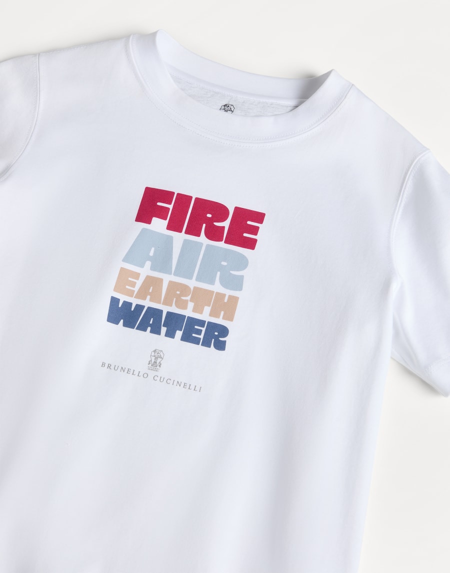 Camiseta en punto de algodón con estampado Blanco Niño - Brunello Cucinelli