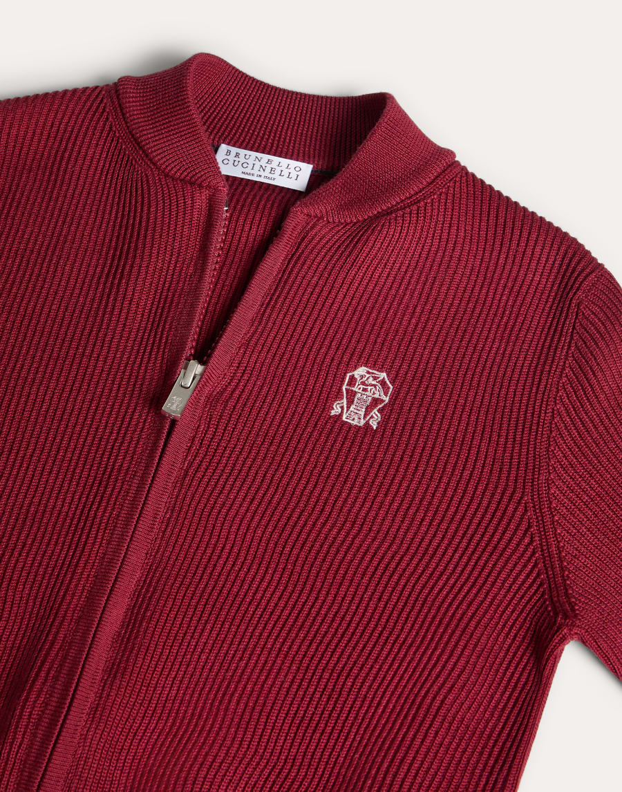 Cotton rib cardigan with zipper Red Boys - Brunello Cucinelli