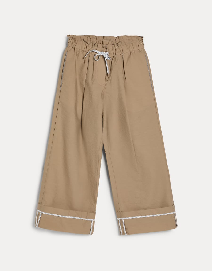 Baggy Crop trousers with monili Light Brown Girls - Brunello Cucinelli
