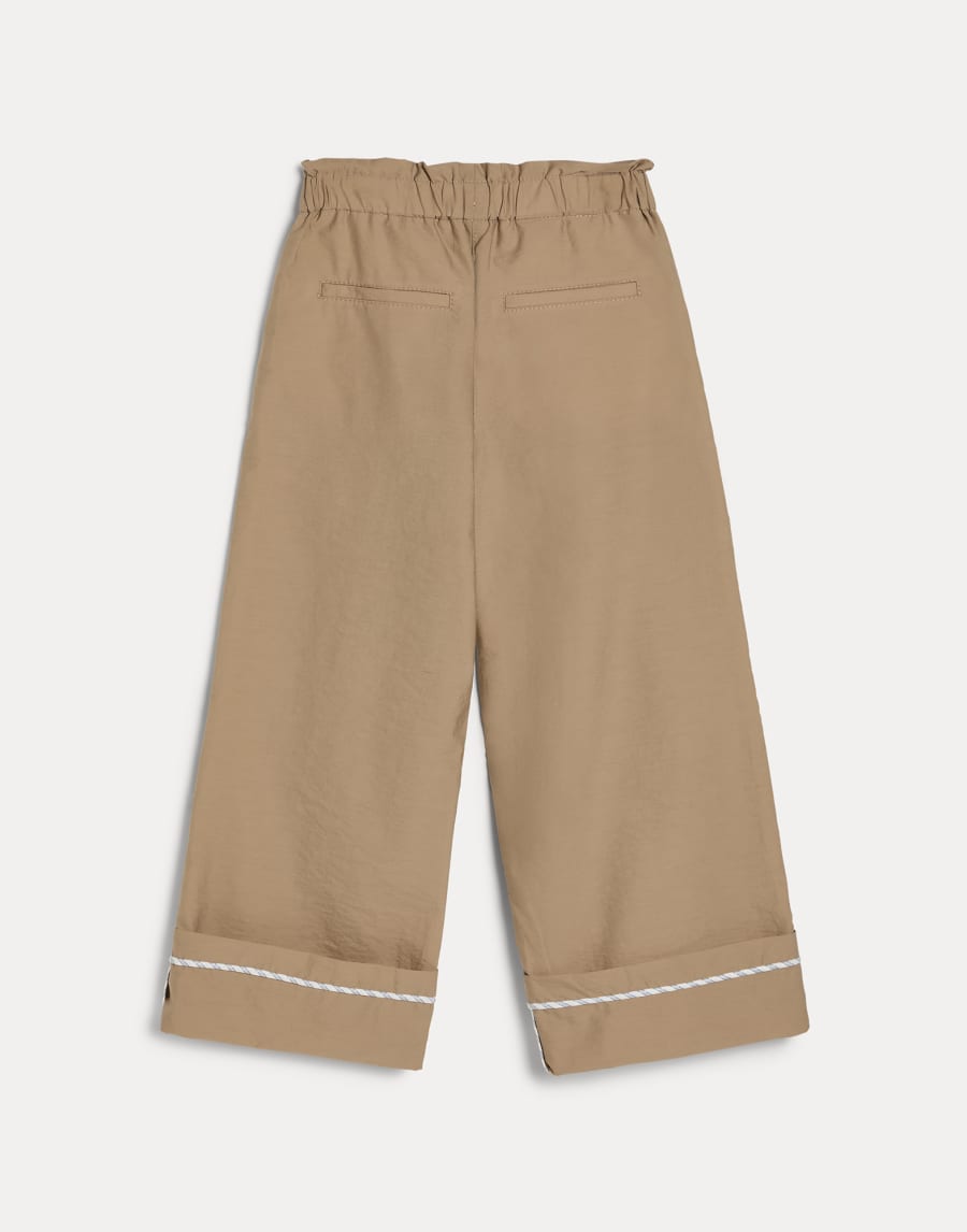 Baggy Crop trousers with monili Light Brown Girls - Brunello Cucinelli