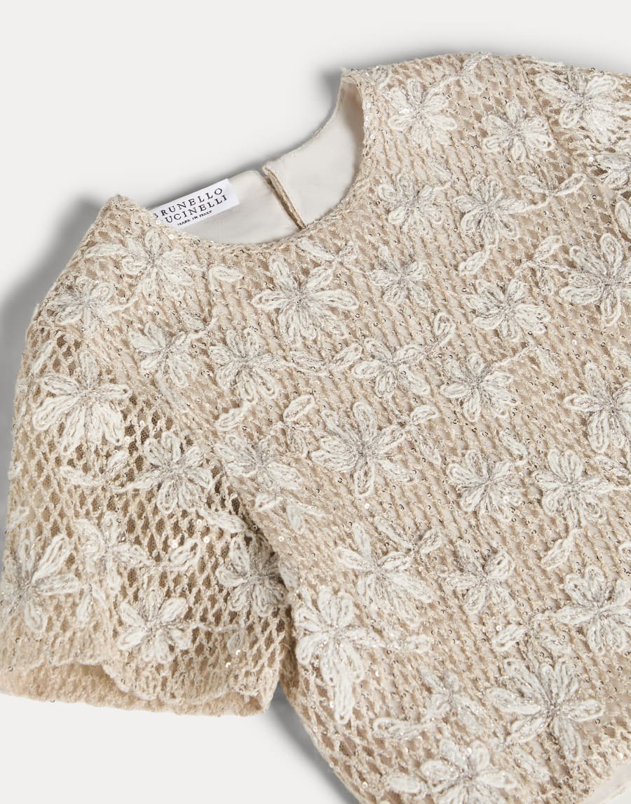Dazzling Daisy Net Embroidery T-shirt Natural Girls - Brunello Cucinelli
