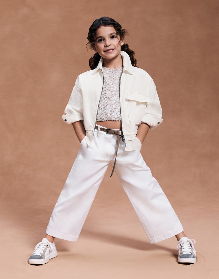 Dazzling Daisy Net Embroidery T-shirt Natural Girls - Brunello Cucinelli