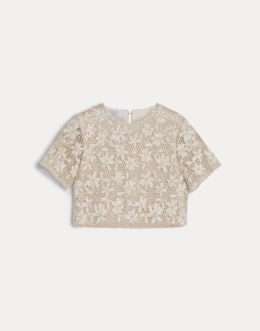 Dazzling Daisy Net Embroidery T-shirt Natural Girls - Brunello Cucinelli