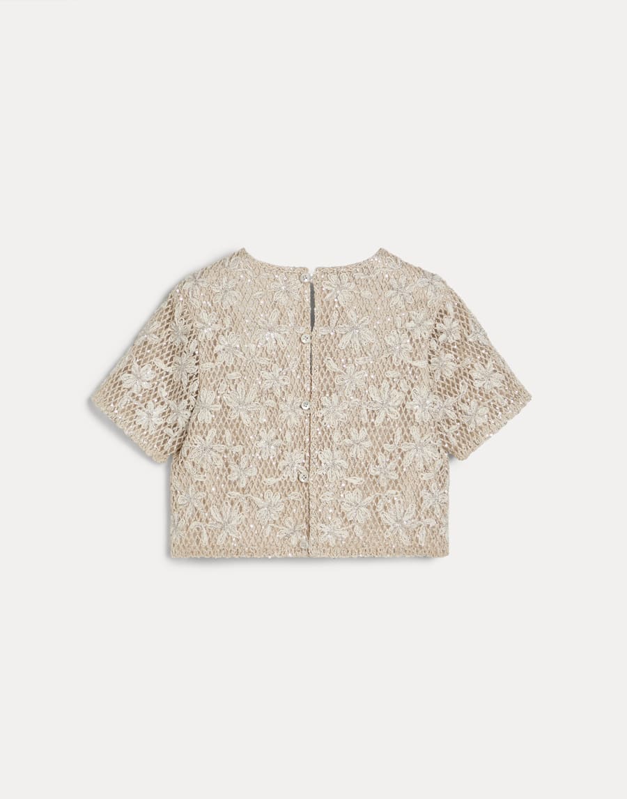 Dazzling Daisy Net Embroidery T-shirt Natural Girls - Brunello Cucinelli
