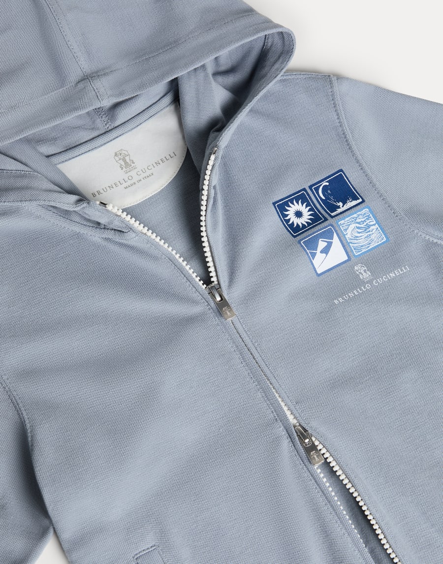 Hoodie with zipper and graphic Slate Boys - Brunello Cucinelli