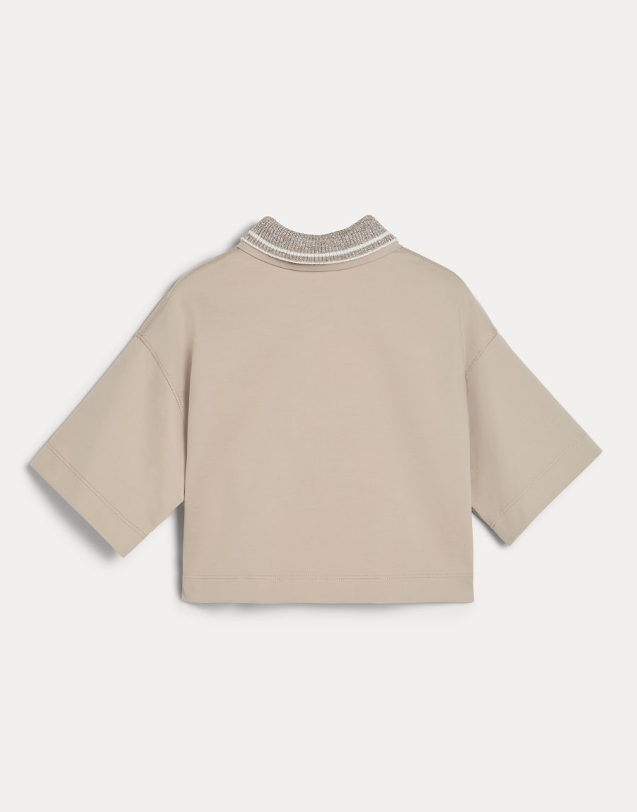 Polo shirt with knit collar and print Beige Girls - Brunello Cucinelli