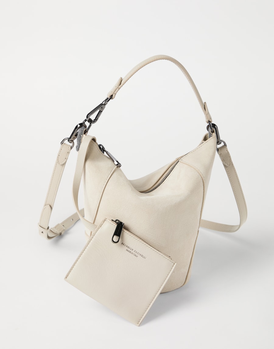 BC Duo bucket bag in suede Ivory Woman - Brunello Cucinelli