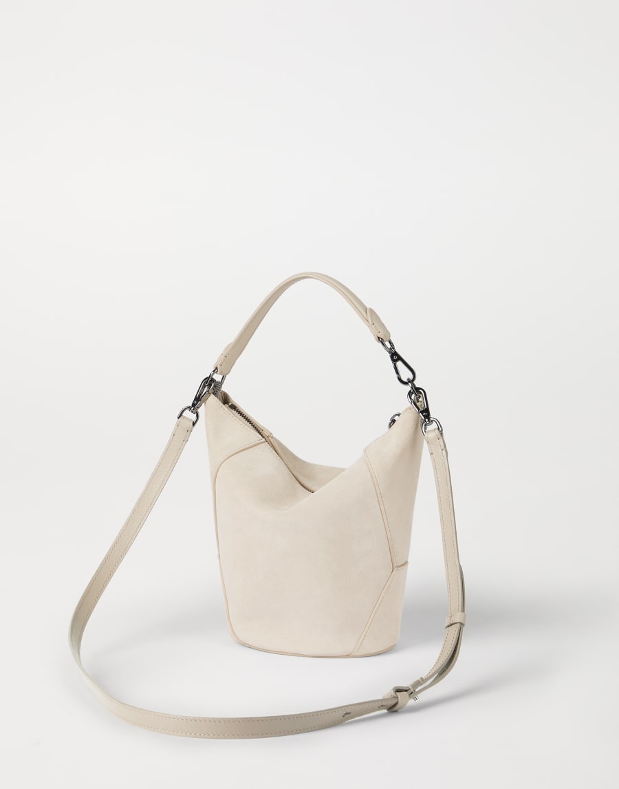 BC Duo bucket bag in suede Ivory Woman - Brunello Cucinelli