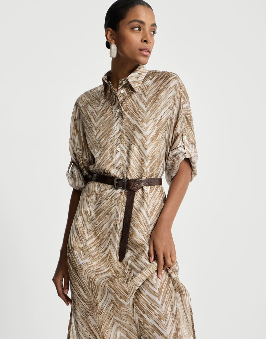 Chevron print dress Beige Woman - Brunello Cucinelli