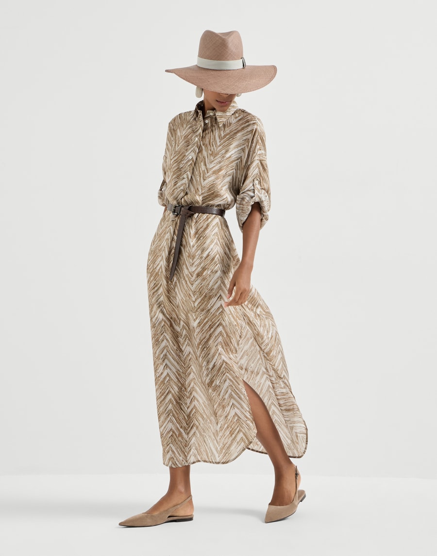 Chevron print dress Beige Woman - Brunello Cucinelli