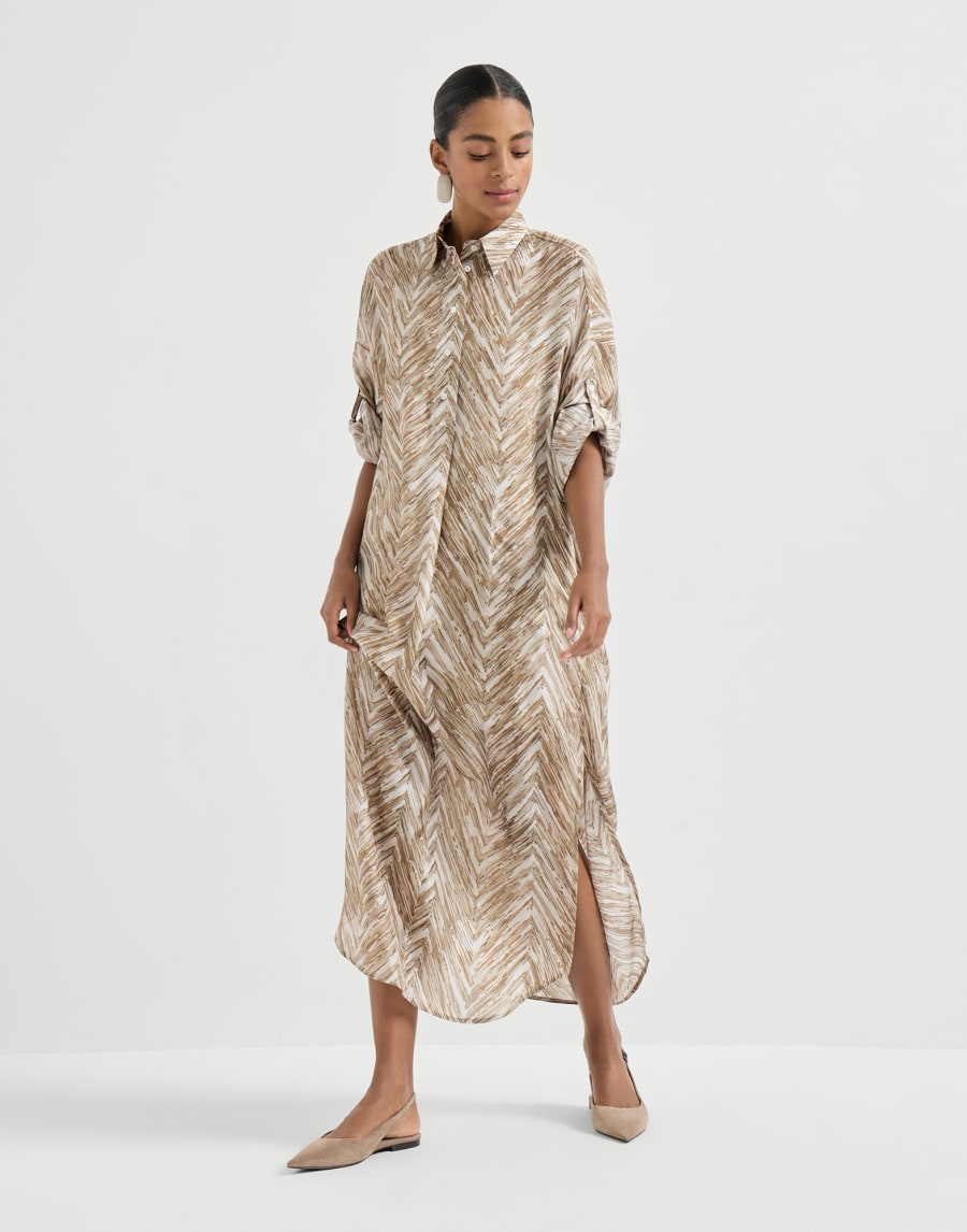 Chevron print dress Beige Woman - Brunello Cucinelli
