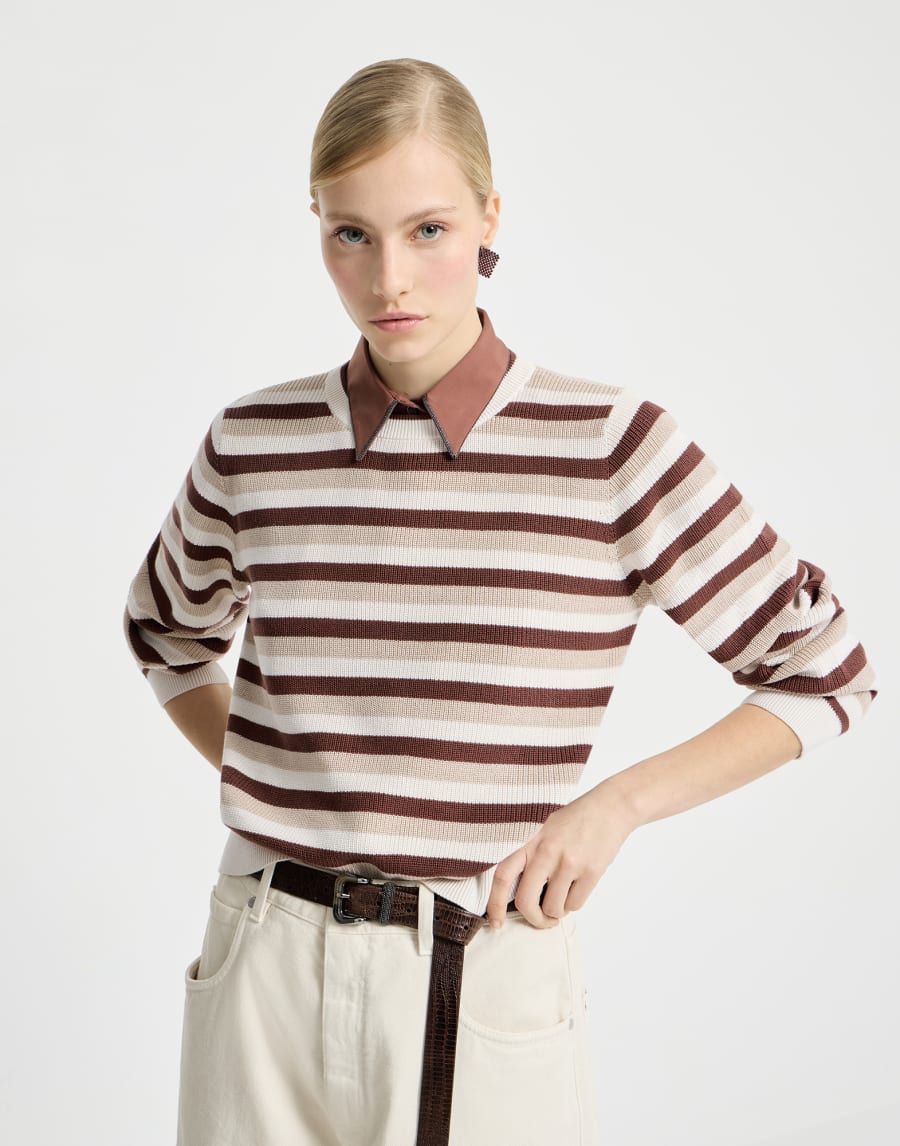 Cotton striped sweater Orange Woman - Brunello Cucinelli