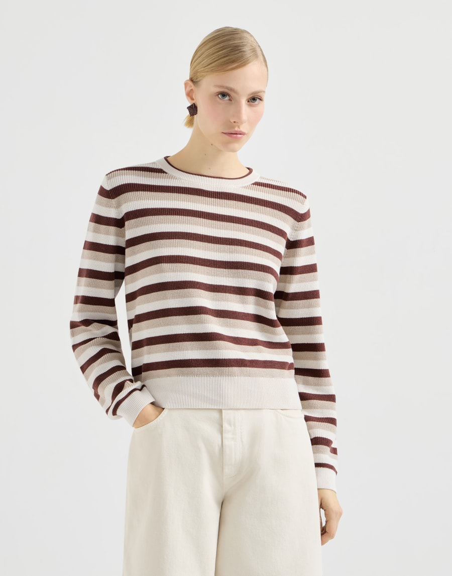 Cotton striped sweater Orange Woman - Brunello Cucinelli