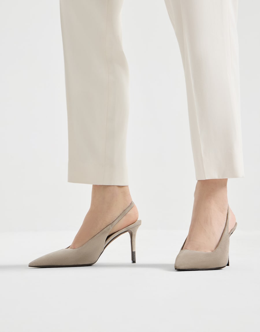 Suede slingback heels Light Grey Woman - Brunello Cucinelli
