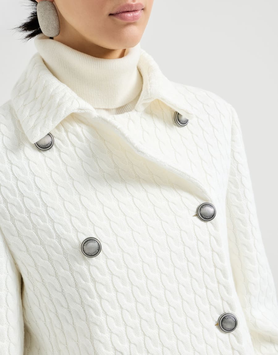 Blazer en punto trenzado Blanco Mujer - Brunello Cucinelli
