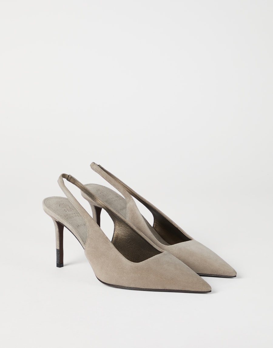 Suede slingback heels Light Grey Woman - Brunello Cucinelli