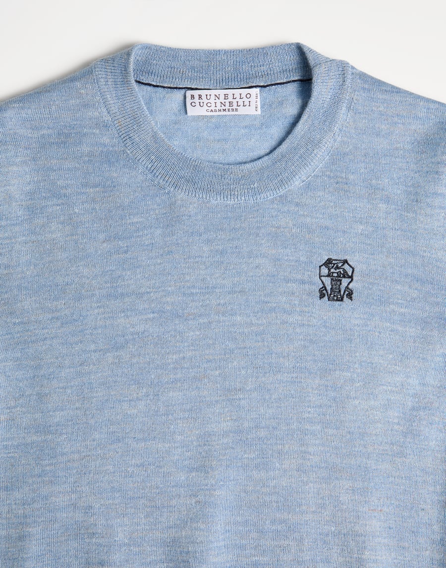 Lightweight sweater with logo Sky Blue Boys - Brunello Cucinelli