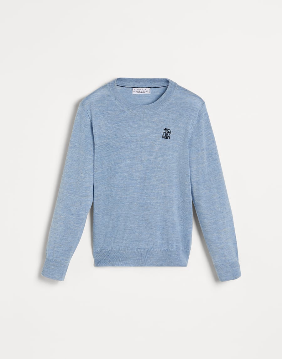 Lightweight sweater with logo Sky Blue Boys - Brunello Cucinelli