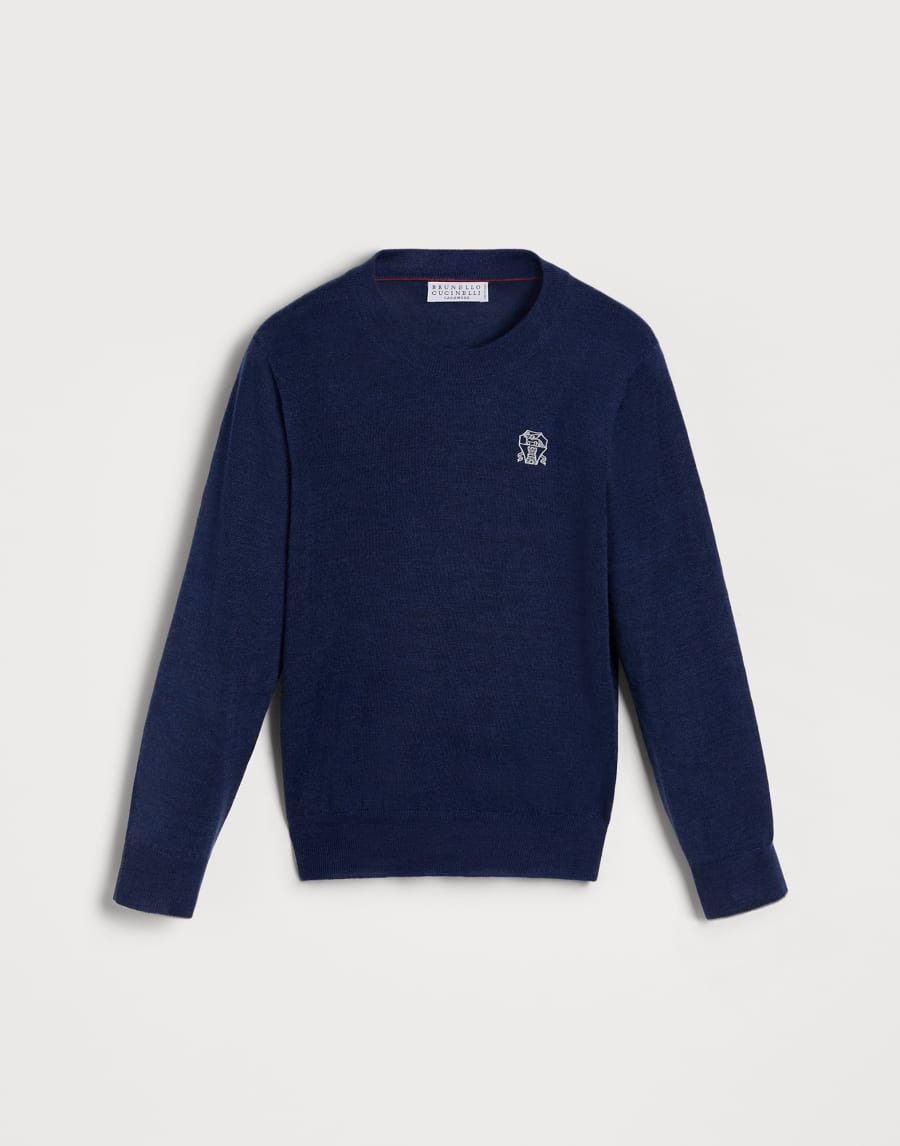 Lightweight sweater with logo Blue Boys - Brunello Cucinelli