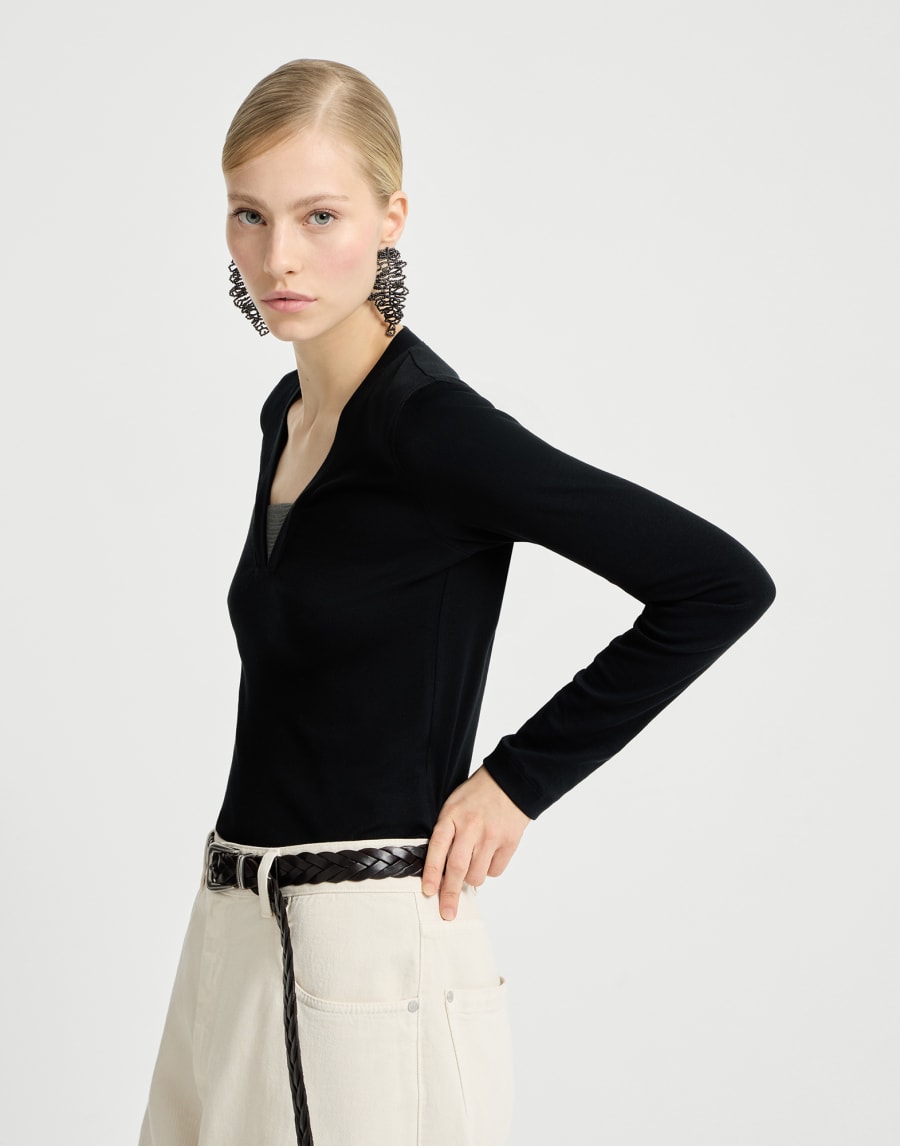 リブジャージー Tシャツ ブラック レディース - Brunello Cucinelli